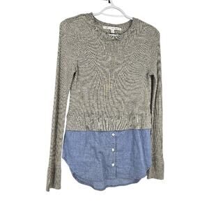 Veronica Beard Cassie Combo Sweater Gray Blue Wool Ribbed Knit Pullover Size S